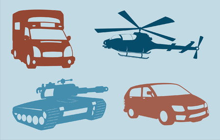 Helicopter, Tank, and Cars Shapesのイラスト素材