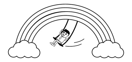 Man Swinging on Rainbowのイラスト素材