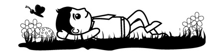 Business Cartoon Character Lying on Grassのイラスト素材