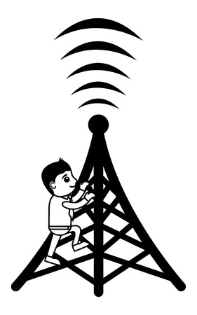 Business Cartoon Character On Mobile Towerのイラスト素材