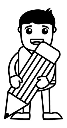 Man Holding a Pencil - Cartoon Office Vector Illustrationのイラスト素材
