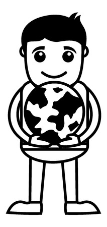Boy Holding an Earth Sign - Cartoon Office Vector Illustrationのイラスト素材