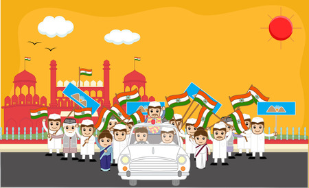 Indian Political Characters Rally in Front of Red Fortのイラスト素材