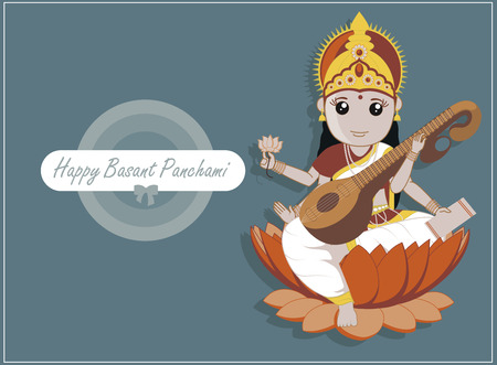 Happy Basant Panchami - Indian Goddess Saraswati Festivalのイラスト素材
