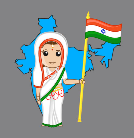 Indian Patriotic Woman Holding a India Flagのイラスト素材