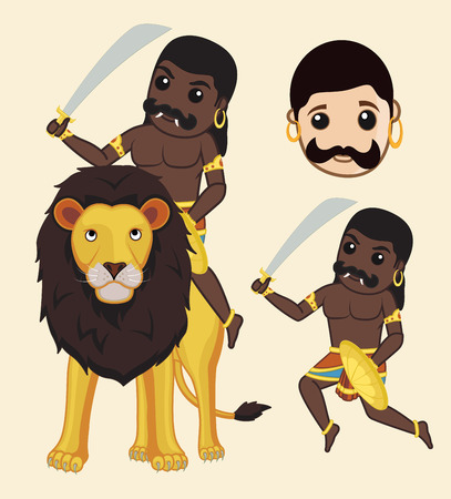Cartoon Lion and Devil Hindu Mythological Charactersのイラスト素材