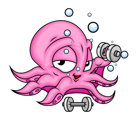 Cartoon Octopus Doing Exerciseのイラスト素材