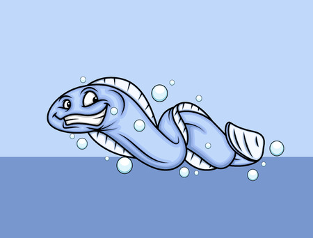 Happy Cartoon Eel Fish Characterのイラスト素材