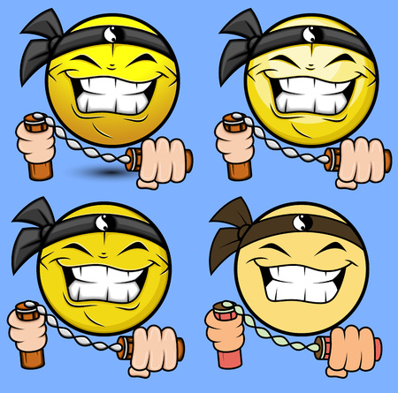 Cartoon Shaolin Emoticon with Nunchakuのイラスト素材