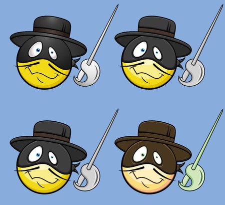 Funny Disguise Swordsman Smiley Vector Setのイラスト素材