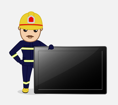 Cartoon Salesman Presenting a Tabletのイラスト素材