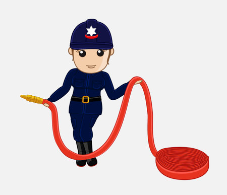 Female Firefighter Holding a Pipe to Connect in Hydrantのイラスト素材