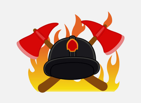 Firefighter Hat and Axe Tools Vector Accessoriesのイラスト素材