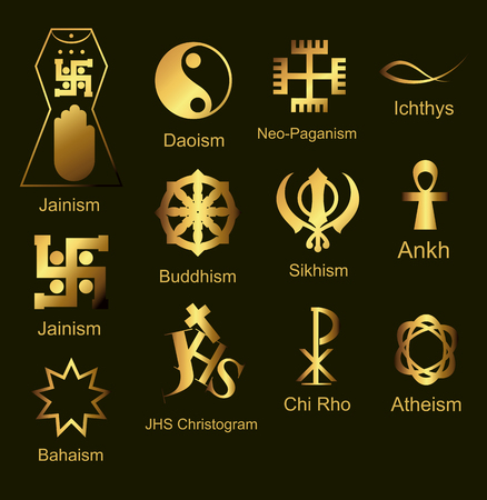 Golden Shiny Religious Symbols Setのイラスト素材