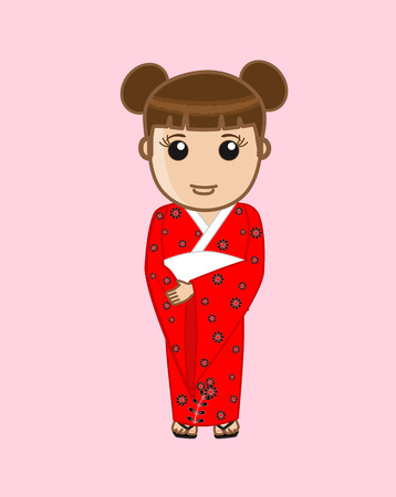 Geisha in Kimono Costumeのイラスト素材