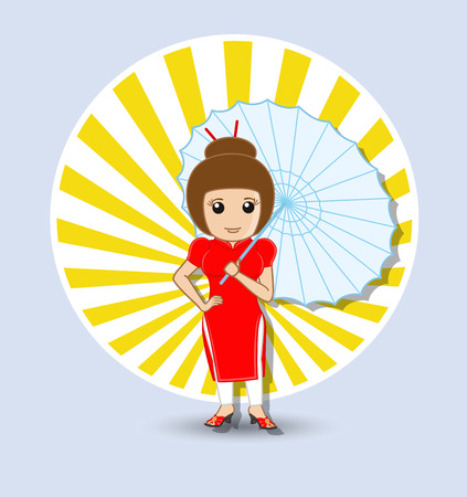 Traditional Geisha with Chinese Umbrellaのイラスト素材