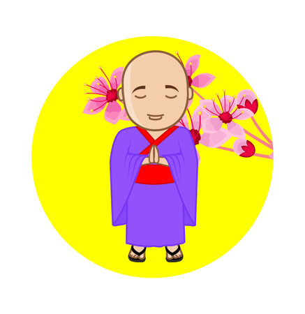Japanese Monk on Flowers Backgroundのイラスト素材