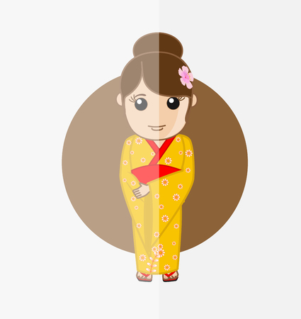 Traditional Geisha in Kimono Dressのイラスト素材