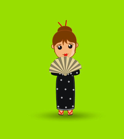 Geisha with Hand Fan Vectorのイラスト素材
