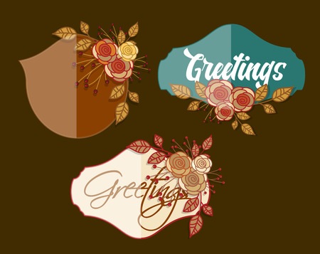 Retro Flowers Greeting Banners Setのイラスト素材