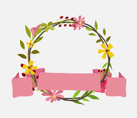 Foliage Wreath with Ribbon Bannerのイラスト素材