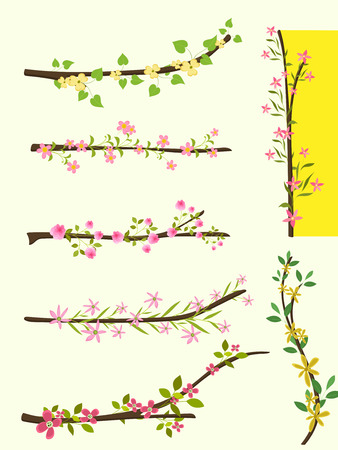 Decor Flowers Branches Collectionのイラスト素材