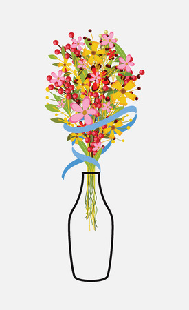 Colorful Decorative Flowers Bunch in Pot Vectorのイラスト素材