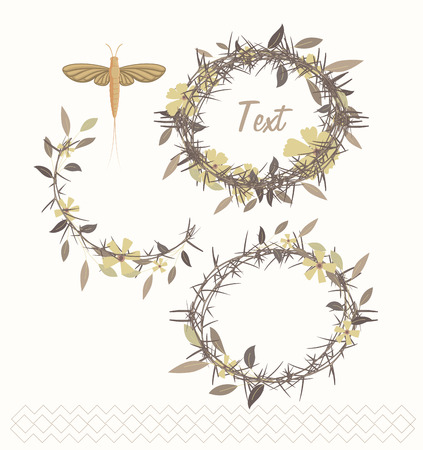 Vintage Forks Crowns and Insectのイラスト素材