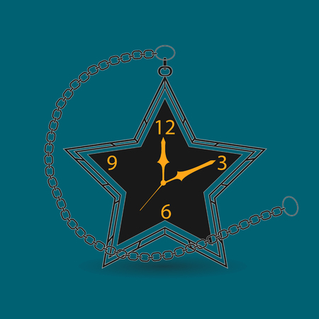 Retro Star Shape Pocket Watch with Chainのイラスト素材