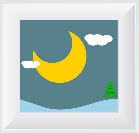 Dusk Moon Scenic Picture with Frameのイラスト素材