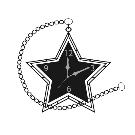 Retro Star Pocket Clock with Chainのイラスト素材