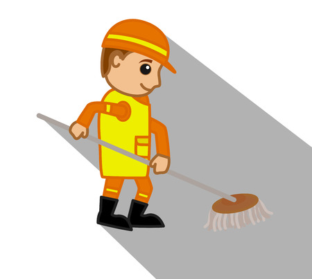 Cartoon Sweeper Cleaning Floorのイラスト素材