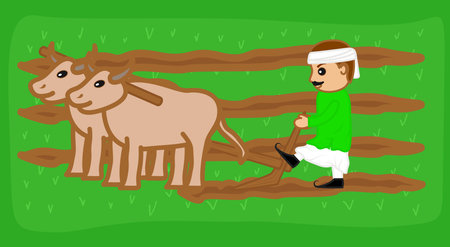 A Farmer Ploughing Fieldのイラスト素材