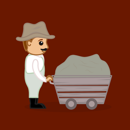 A Man Pushing a Garbage Trolleyのイラスト素材