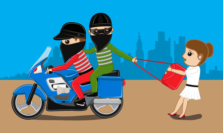 Bike Robbers Trying to Snatch Lady Purseのイラスト素材