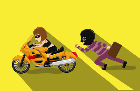 Thief Running Behind Partner Bikeのイラスト素材