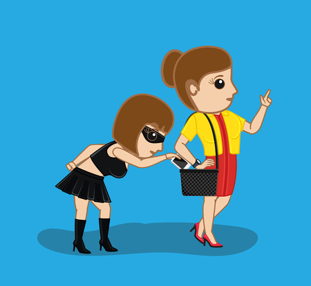 Female Thief Trying to Steal Money Purseのイラスト素材