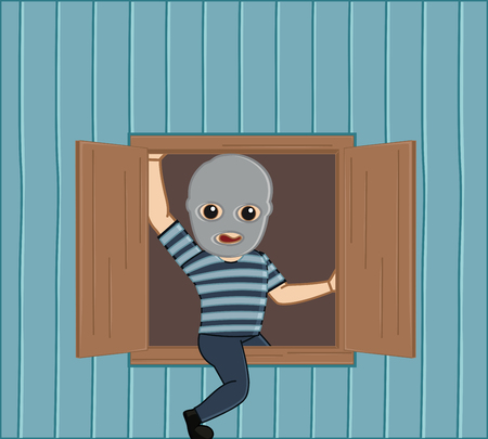 Robber Stepping Out from House Windowのイラスト素材