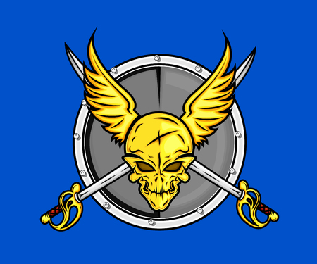 Pirate Skull Shield with Swordsのイラスト素材