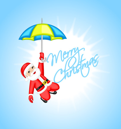 Santa Claus Flying with Umbrellaのイラスト素材