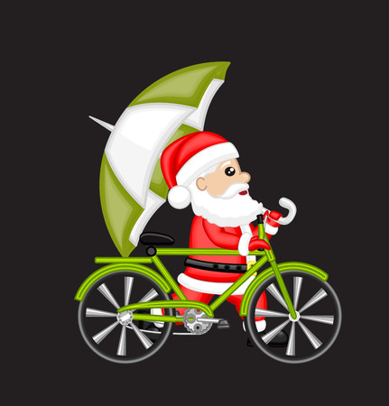 Santa Claus with Bicycle and Umbrellaのイラスト素材
