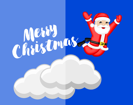 Jumping Santa from Clouds Christmas Cardのイラスト素材