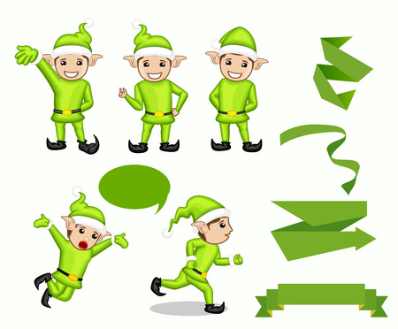 Christmas Elf Character Poses and Expressionsのイラスト素材
