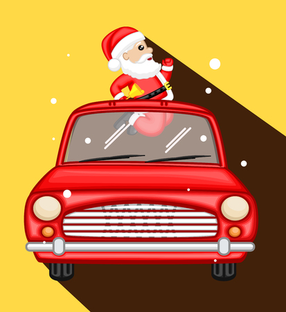 Santa Trying to Get Out from Car Vector Illustrationのイラスト素材