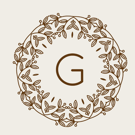 Vector sign monogram and badge emblem line art vector illustration. Emblem monogram luxury badge template flourishes calligraphic elegant ornament line vectorのイラスト素材