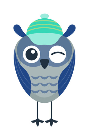 Cute vector funny cartoon owls. Animal character cartoon owl comic funny collection. Doodle cheerful bird cartoon owl. Adorable different owl various expression birdのイラスト素材