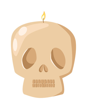 Burning skull bones head wax candle flat vector illustration. Cartoon candle on a saucer. Traditional holidays candles isolated vector.のイラスト素材