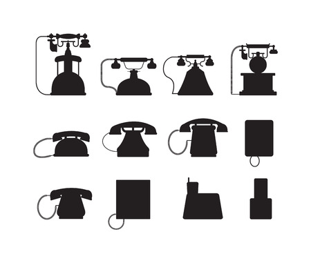 Telephones call contact, business telephones. Classic telephones technology support symbol, retro telephones mobile equipment. Telephones communication call contact device vectorのイラスト素材