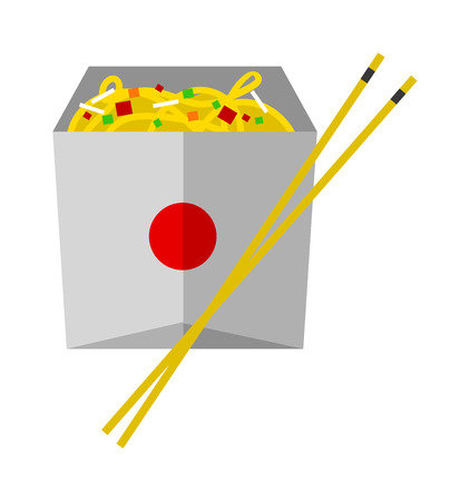 Chinese or japanese Fast food noodles box food dinner cuisine and meal dish lunch. Chinese vegetable oriental asia restaurant food. Fast food noodles box isolatedのイラスト素材