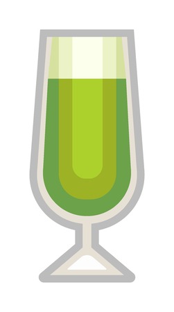 Green beer bottle, glass and different types of beer label. Alcohol drinks cups vector icons isolated. Oktoberfest beer light and dark drink vector cups mugsのイラスト素材